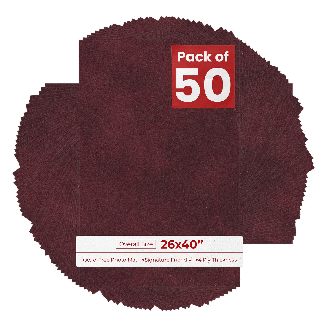 Dark Red Suede 26x40 Uncut Mat Board - Blank Sheets, No Opening